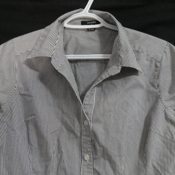 MAJORA | large | Stylish Pinstripe Short Sleeve Cotton Shirt | NWOT - Picture 4 of 14
